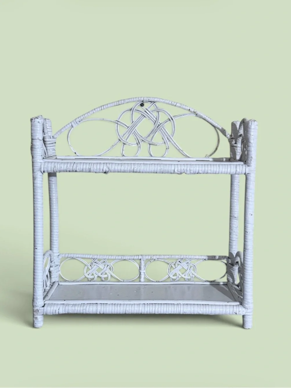 Vintage~1970s~White Wicker & Rattan ~ Two Tier ~ Wall Shelf